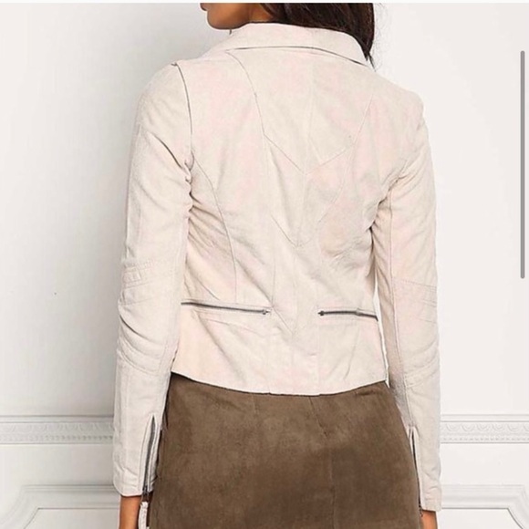 SOLEMIO Beige Vegan Suede Moto Jacket Size Large - Picture 2 of 16
